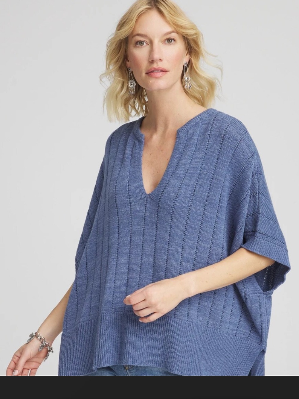 Chico's NWT Blue Knit V-Neck Poncho